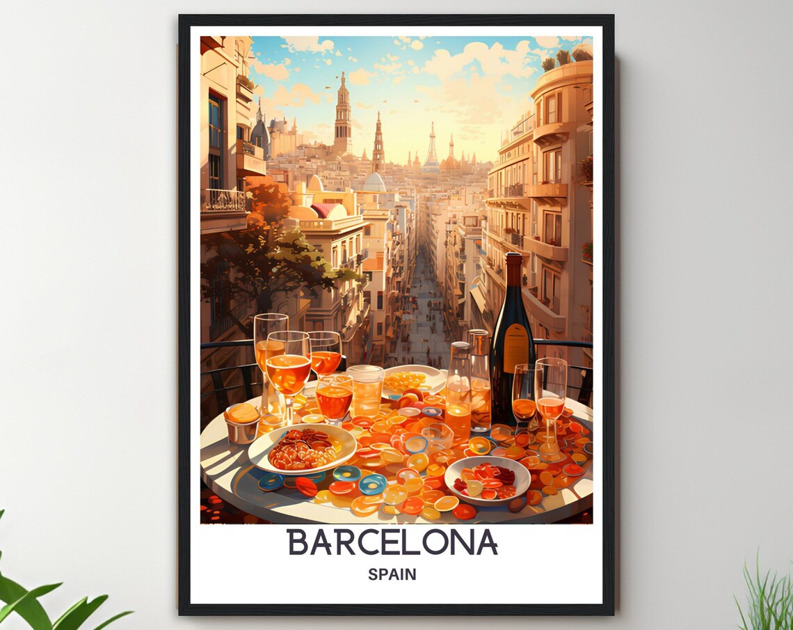 Barcelona Vintage Travel Poster, Spain Wall Art