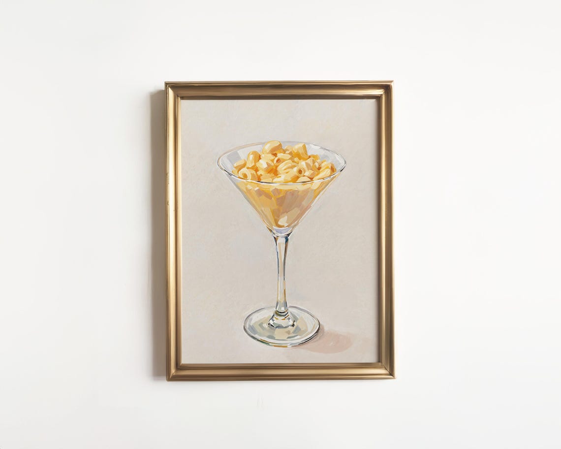 Mac And Cheese Served In A Martini Glass Quirky Art Kitchen Poster