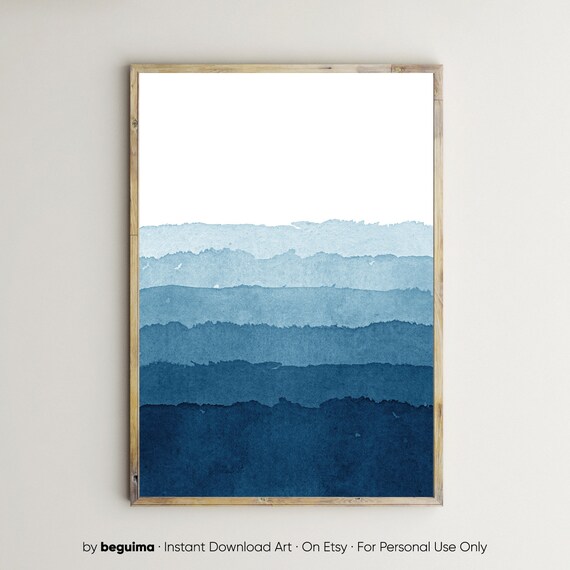 Blue Watercolor Layered Ocean Gradient Abstract Seascape Poster