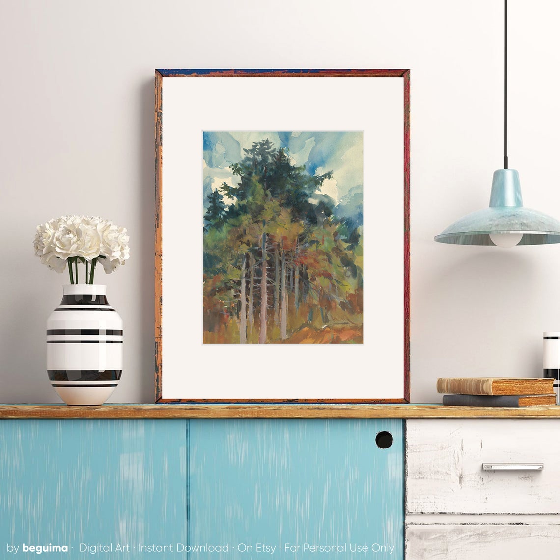 Pine Forest Watercolor Impressionist Nature Landscape Poster - Image 4