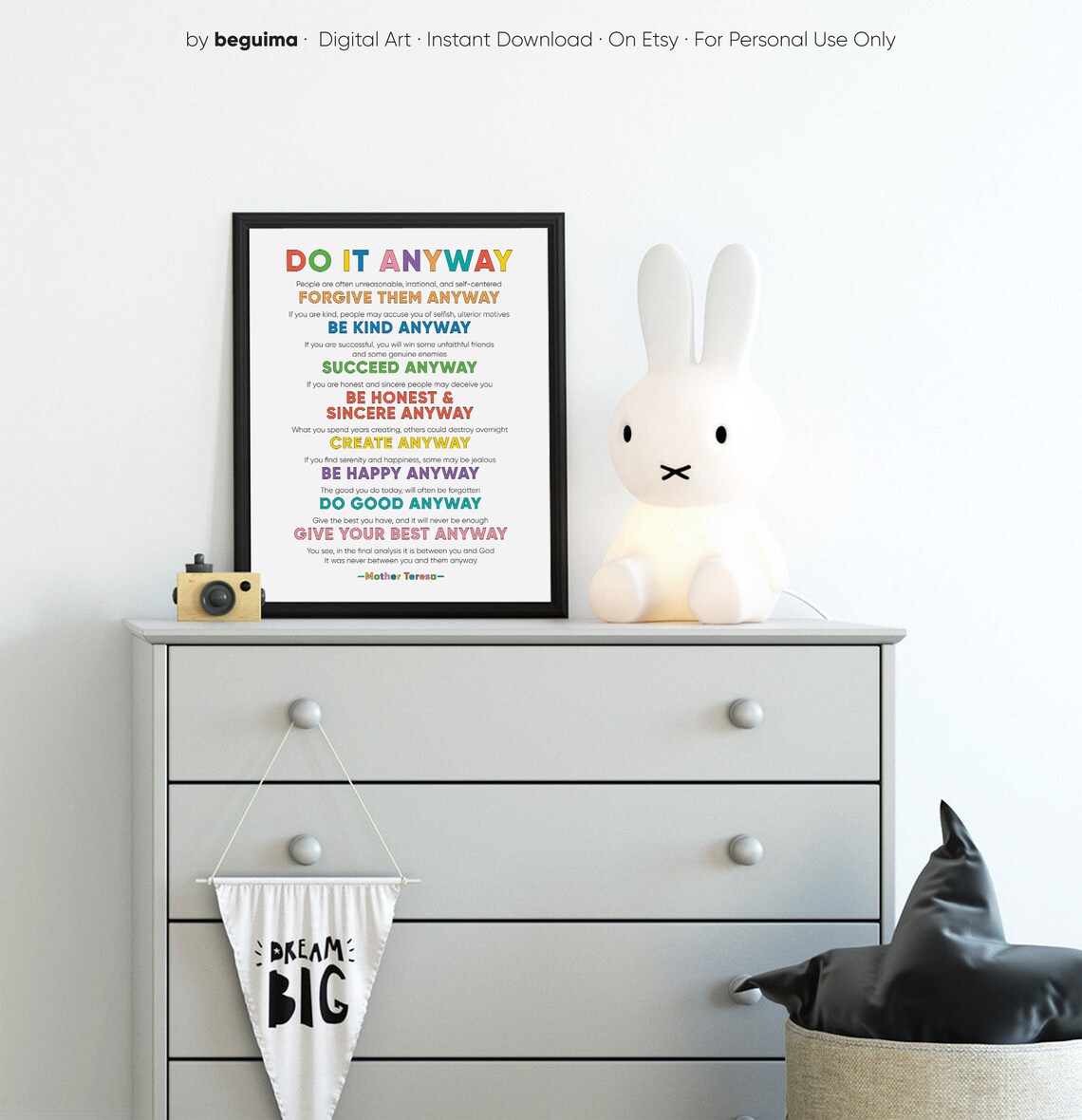 Mother Teresa Do It Anyway Inspirational Quote Art Print - Image 3