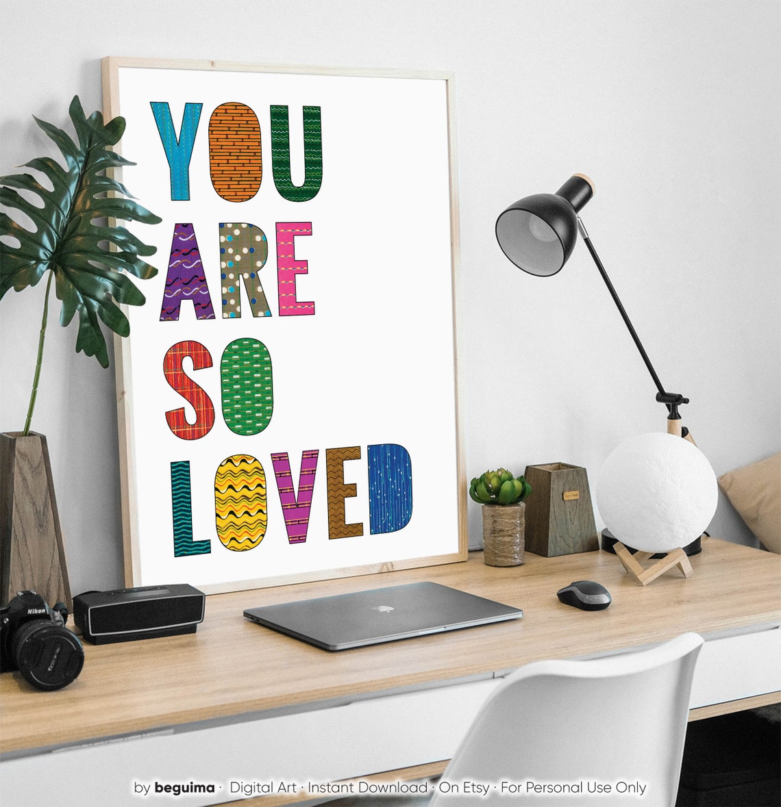 You Are So Loved Colorful Patterned Letters Nursery Quote Poster - Image 3