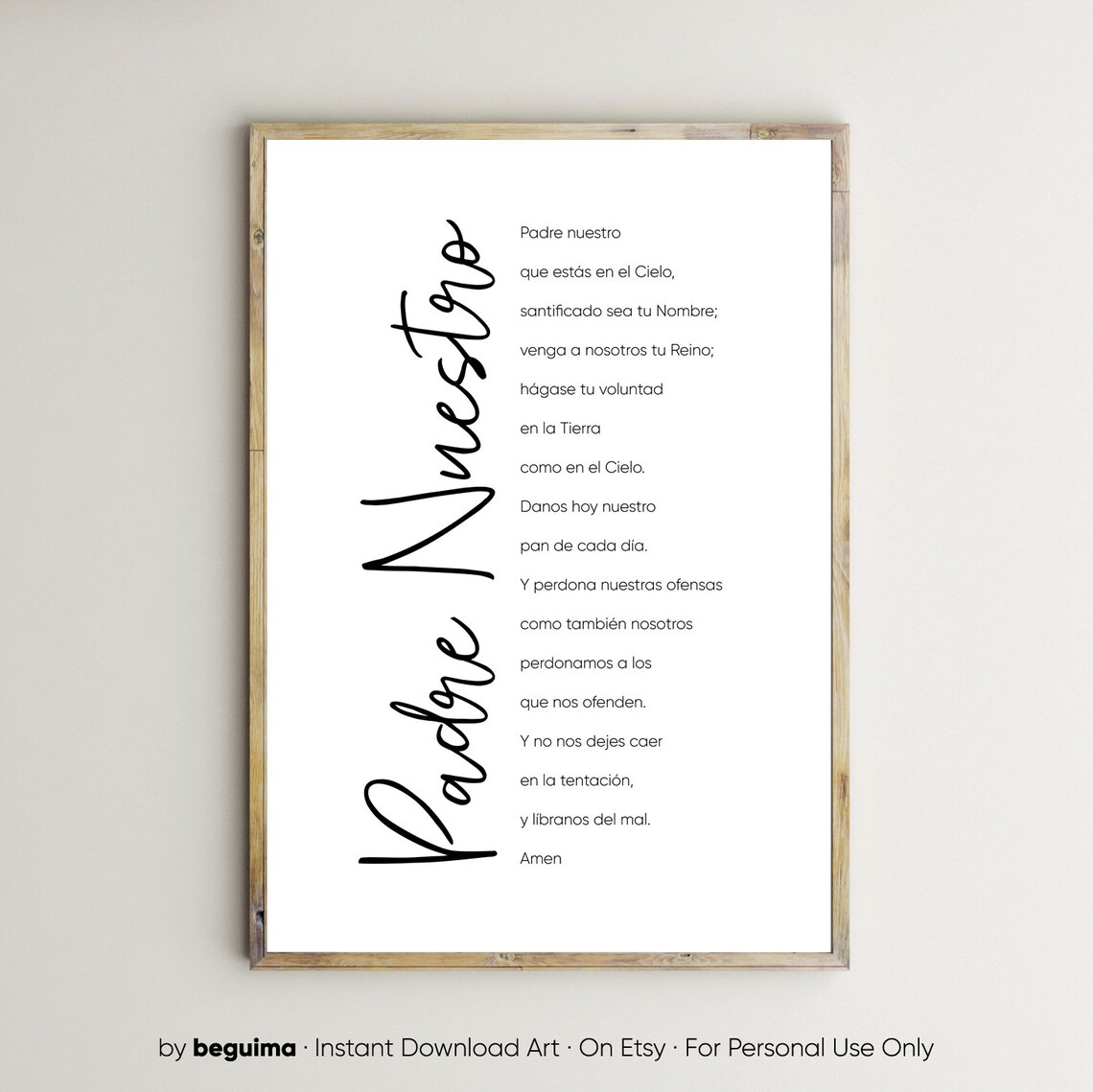 Padre Nuestro Spanish Christian Prayer Poster Print