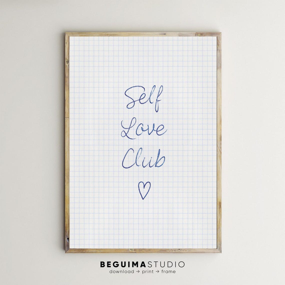 Self Love Club Handwritten Script Notebook Graph Paper Quote Poster