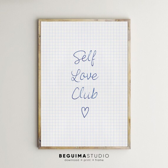 Self Love Club Handwritten Script Notebook Graph Paper Quote Poster