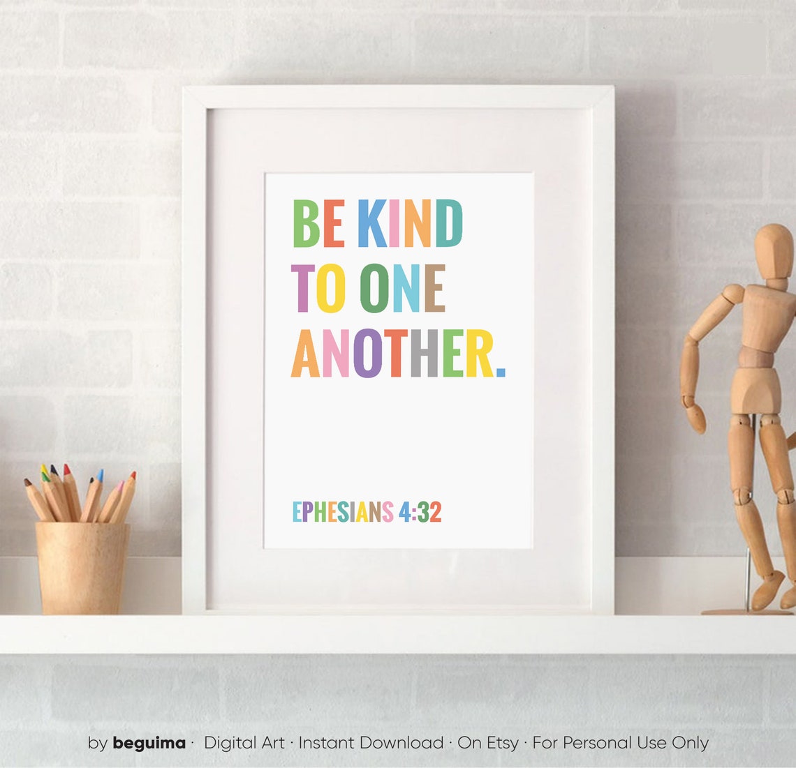 Be Kind to One Another Ephesians Rainbow Scripture Art Poster - Image 3