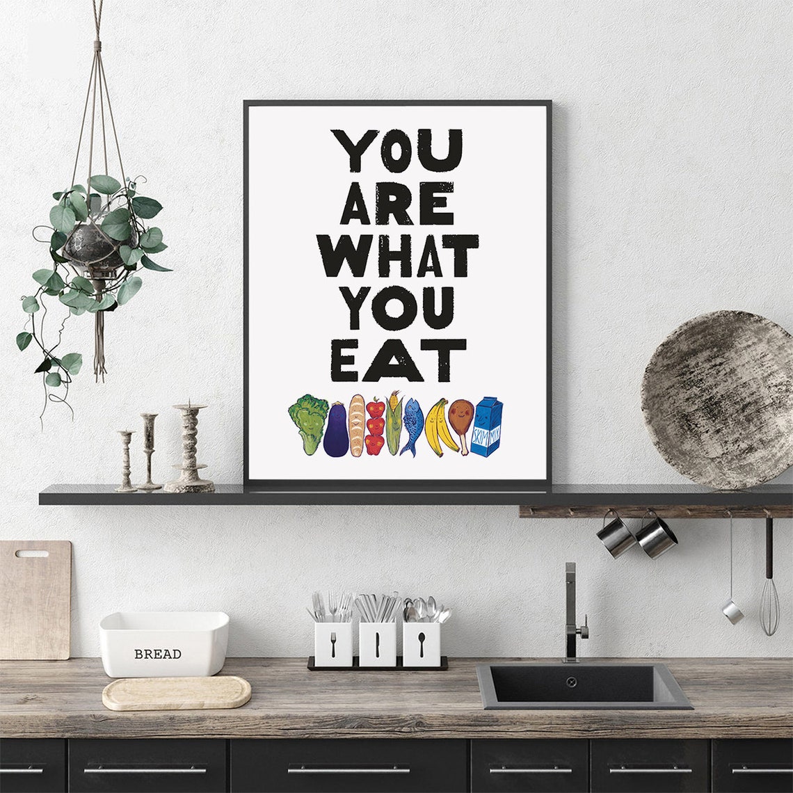 You Are What You Eat Smiling Food Characters Kitchen Decor Poster - Image 2