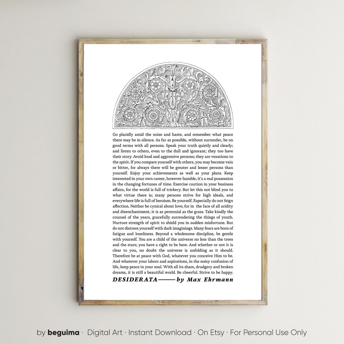 Desiderata by Max Ehrmann Classic Poem Vintage Engraving Poster