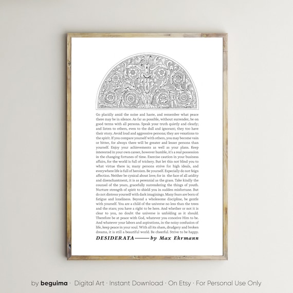 Desiderata Prints Max Ehrmann Poem Wall Art Poster Wall Decor Inspirational Words Motivational Quote Literature