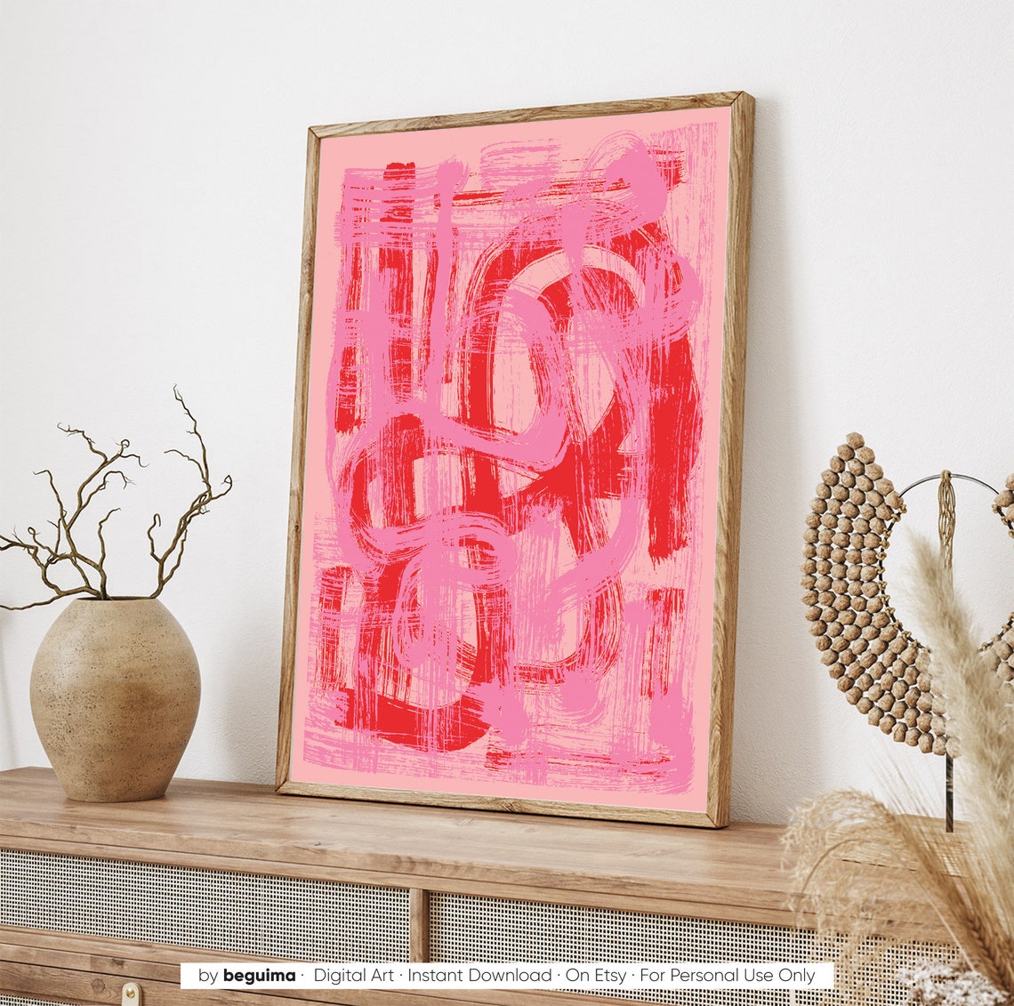Pink Red Abstract Brush Stroke Painting Modern Expressionist Poster - Image 3