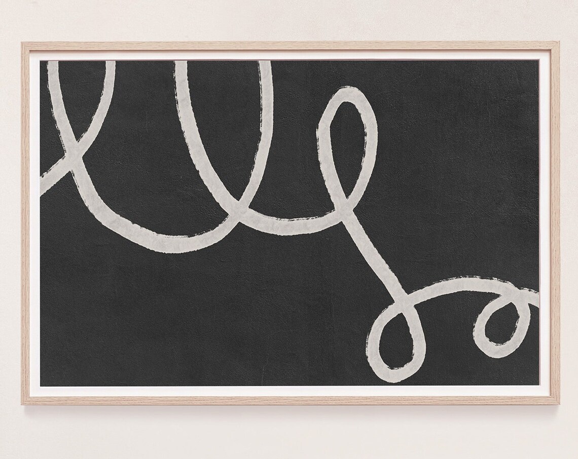 Black and White Abstract Looping Line Modern Minimalist Art Poster - Image 2