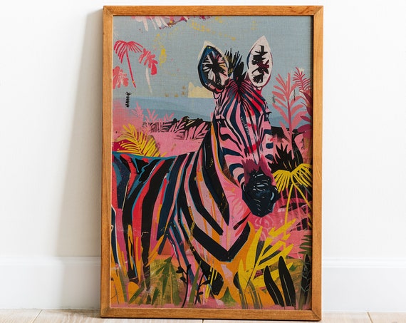 Maximalist Zebra Poster Print Wall Art Trendy Hot Pink Wall Decor Abstract Pop Art Painting Safari Art Print