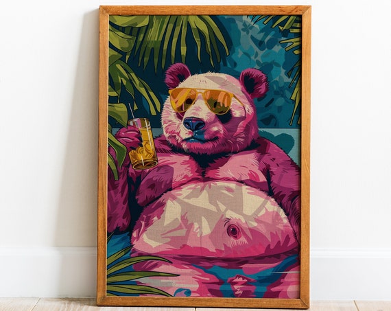 Vibrant Papa Bear Poster Print Trendy Wall Art Funny Retirement Gift For Dad Unique Maximalist Home Decor