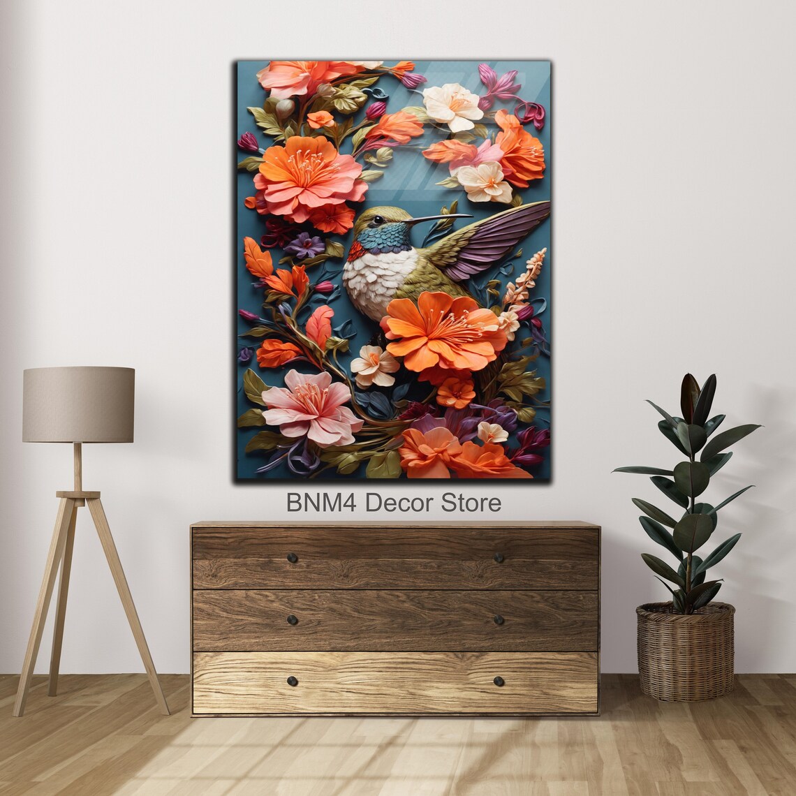 Humming Bird Nursery Art Print, Natural Flowers
