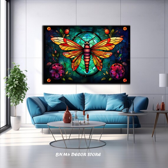 Tempered Glass Firefly Art Flamboyant Firefly Glass Print Stained Patterned Firefly Wall Hanging Housewarming Gift Animal Wall Art