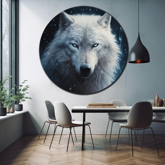 Majestic White Wolf Face Portrait Piercing Blue Eyes Night Wall Poster