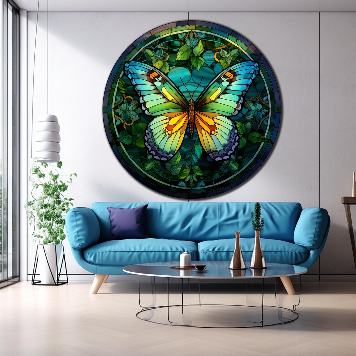 Green Butterfly Round Animal Art Print, Gift For Her - Image 3