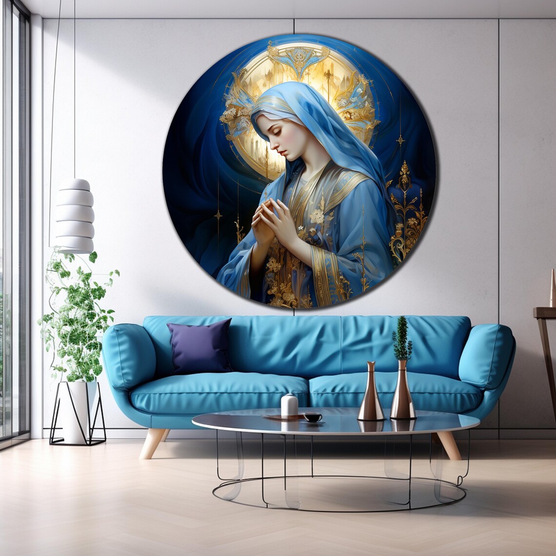 Virgin Mary Round Wall Art Print, Catholic Christian