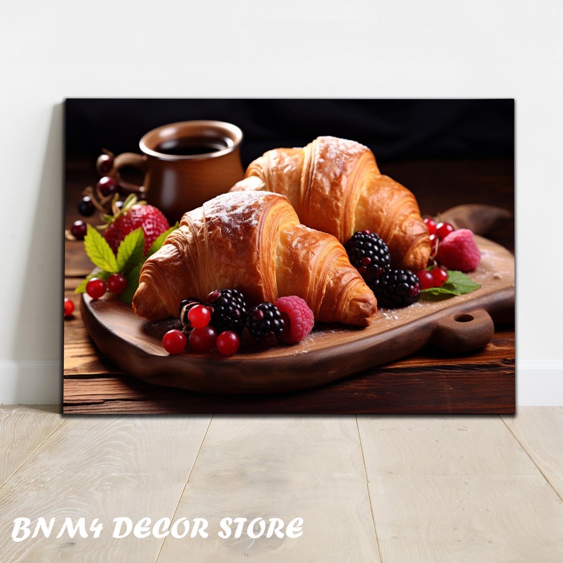 Golden Croissants Fresh Berries Coffee French Breakfast Kitchen Poster