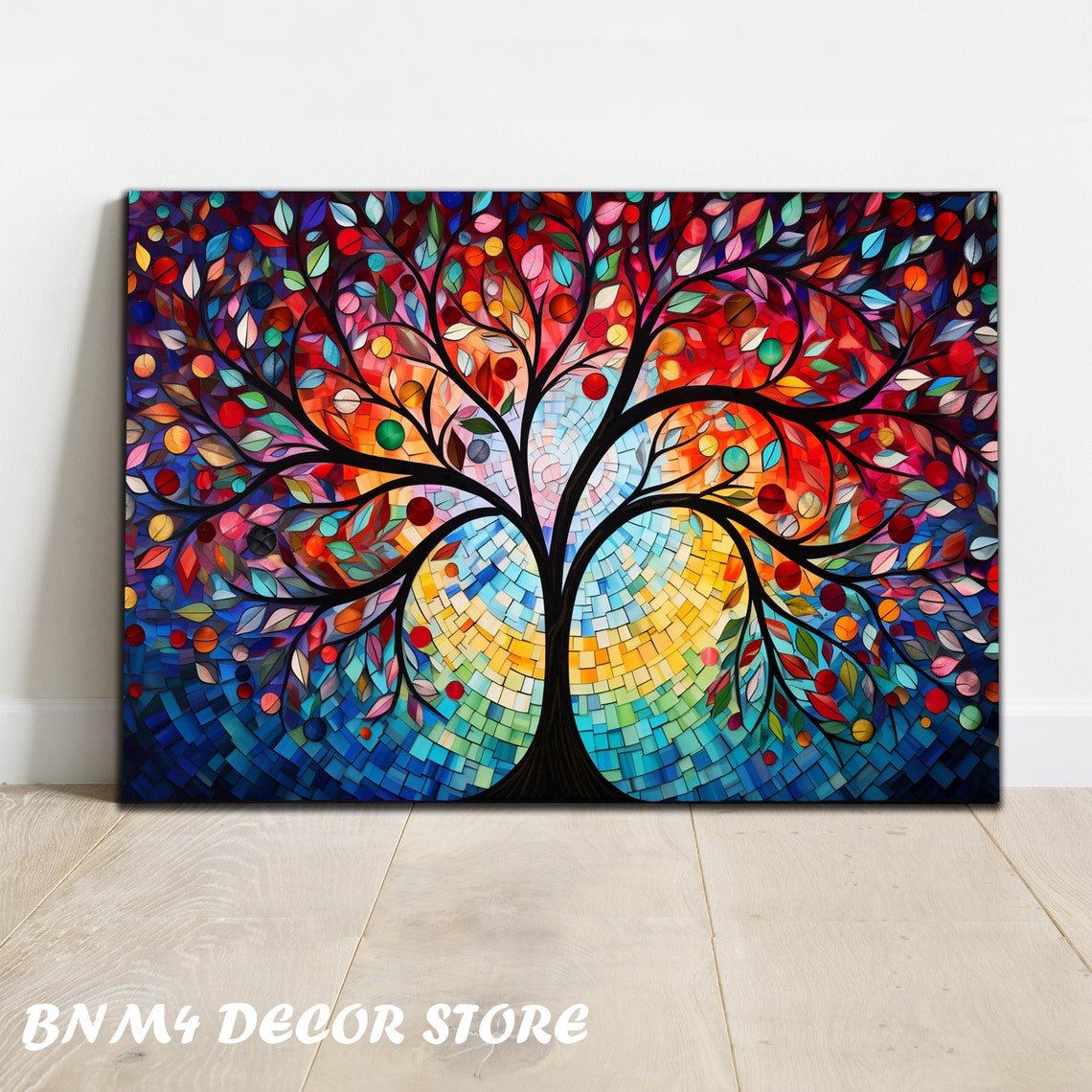 Tree of Life Stained Glass Mosaic with Multicolor Leaves Art Poster