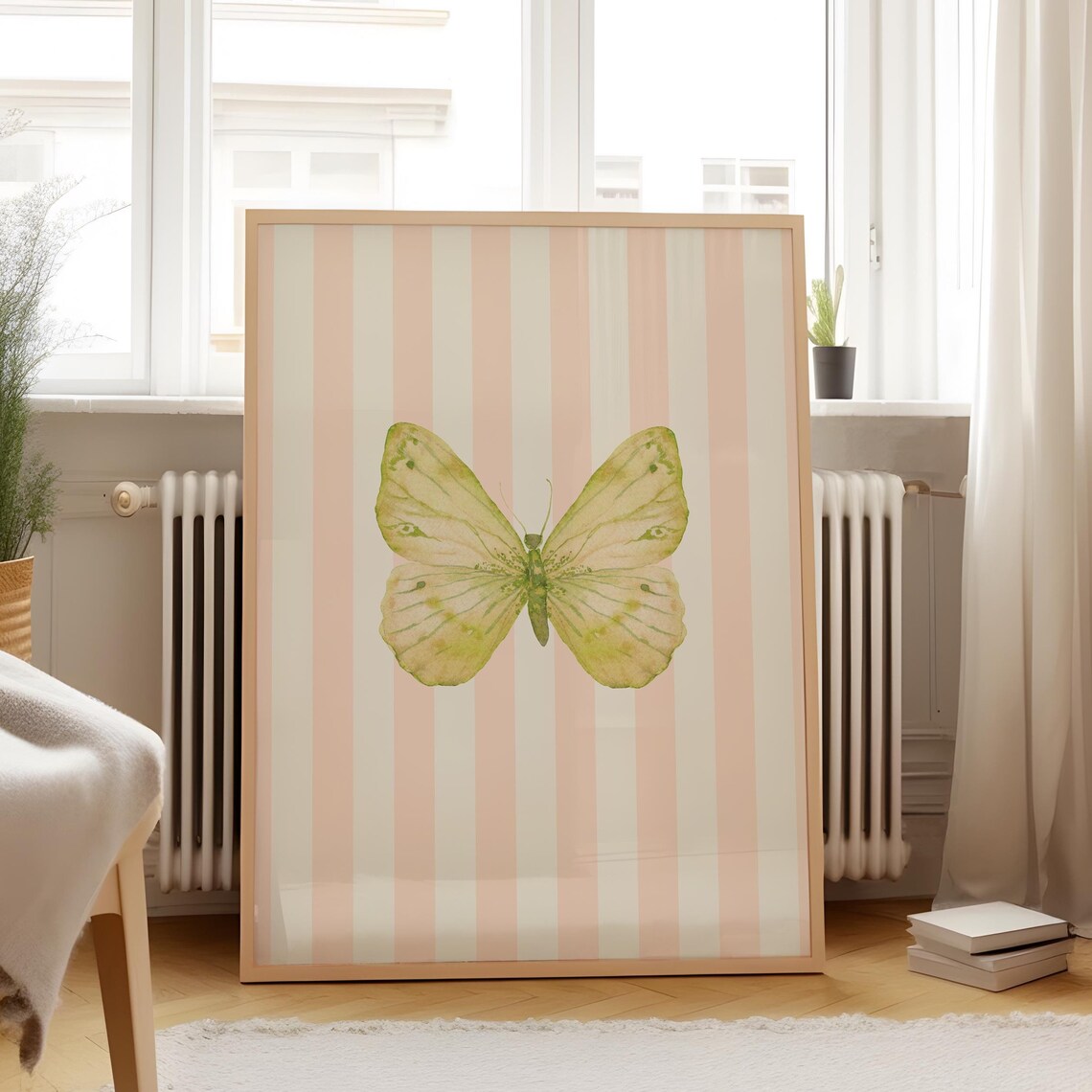 Blush Striped Minimal Butterfly Art Print