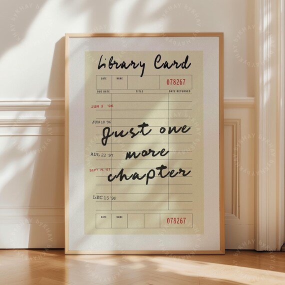Just One More Chapter Library Card Poster, Vintage Preppy