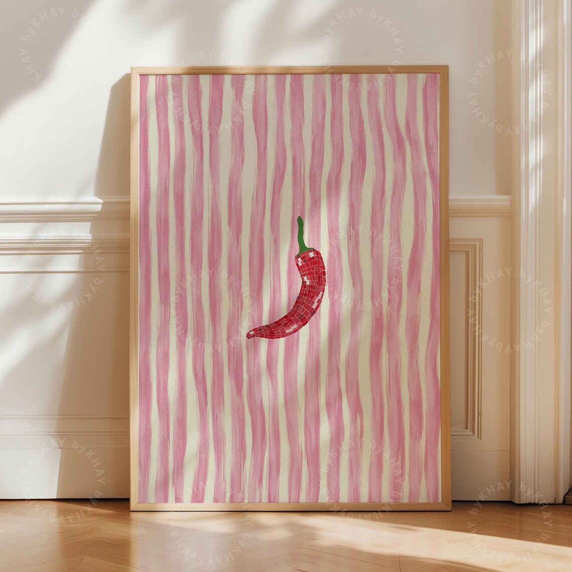 Chilli Print Kitchen Stripe Art Print, Modern Decor