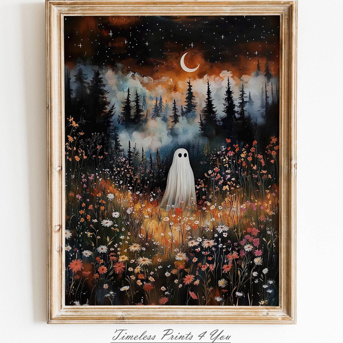 Forest Print Whimsical Halloween Decor Cute Art Spooky Romantic Ghostie