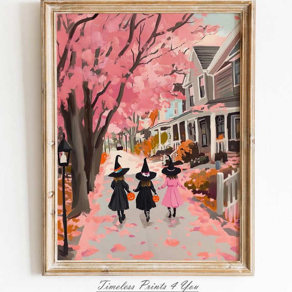 Cute Witch Print Preppy Trendy Art Halloween Pink Spooky Pastel Wall