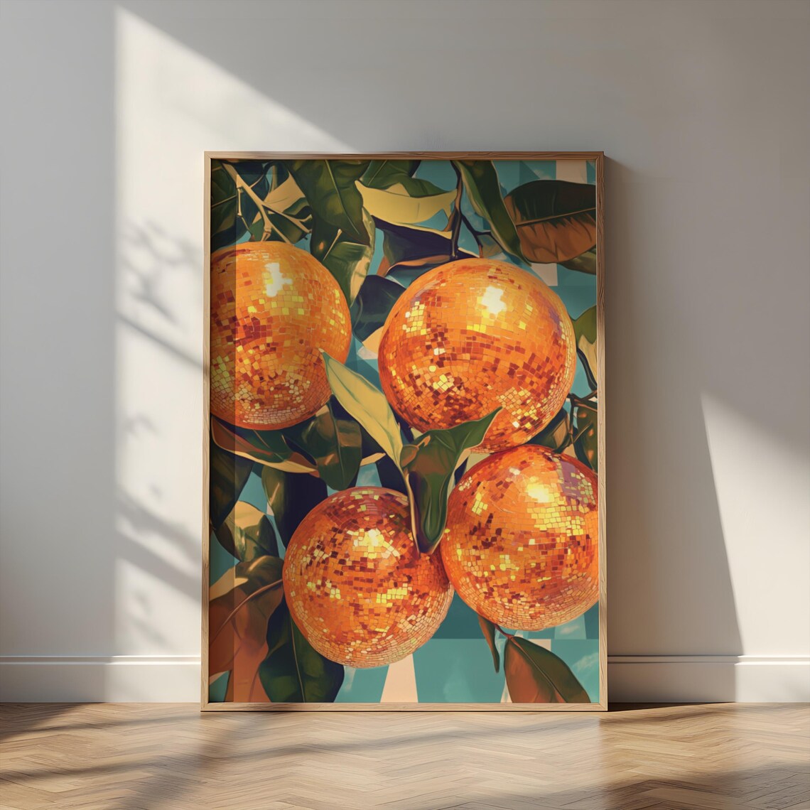 Orange Disco Ball Print, Funky Citrus Art Print