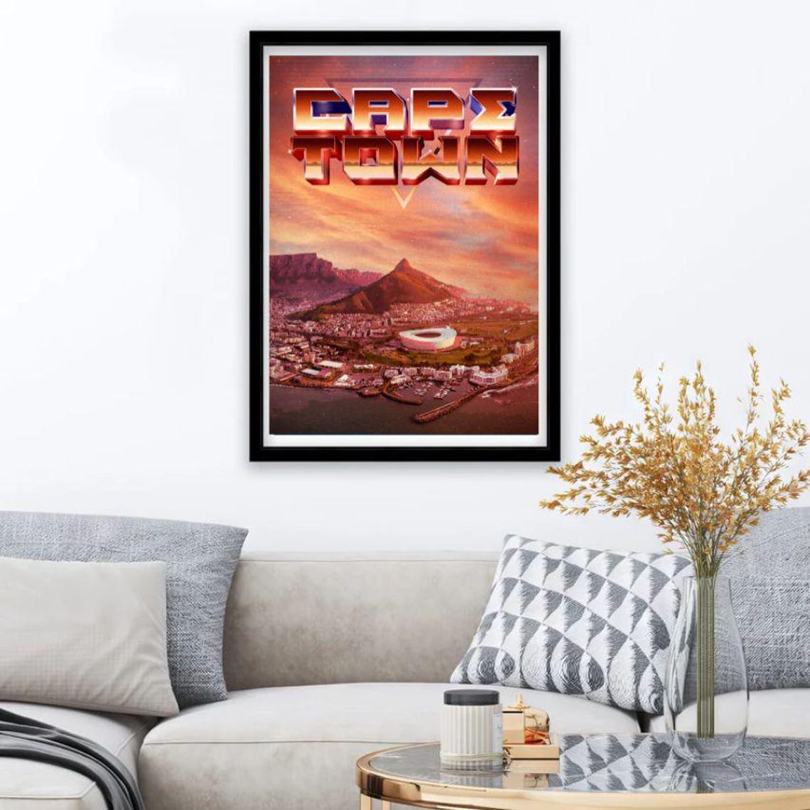 Cape Town South Africa Table Mountain Sunset Retro Chrome Poster