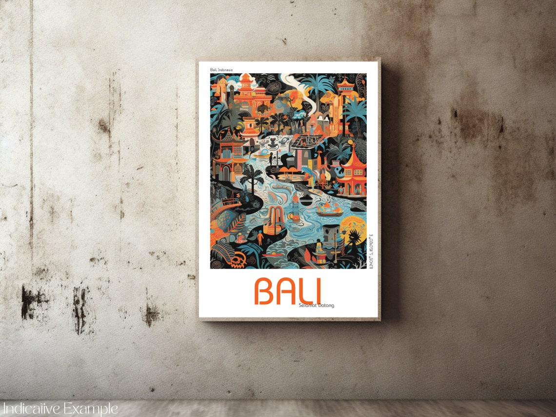 Bali Indonesia Temple Jungle Modern Illustrated Travel Poster - Image 2
