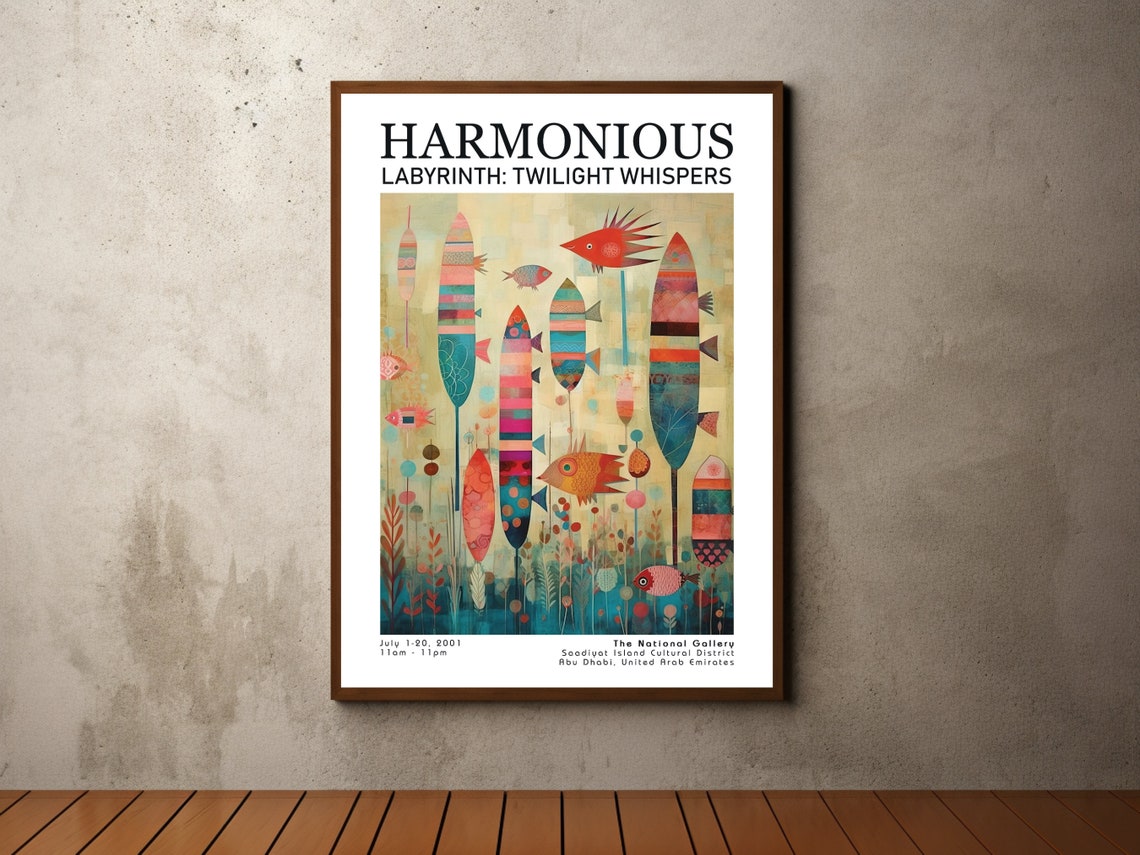 Harmonious Labyrinth Colorful Stylized Fish Ocean Art Poster