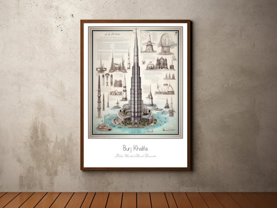 Dubai Burj Khalifa Print Poster Dubai Poster Dubai Print Travel Print Poster Architecture Poster Architectural Drawing Burj Khalifa