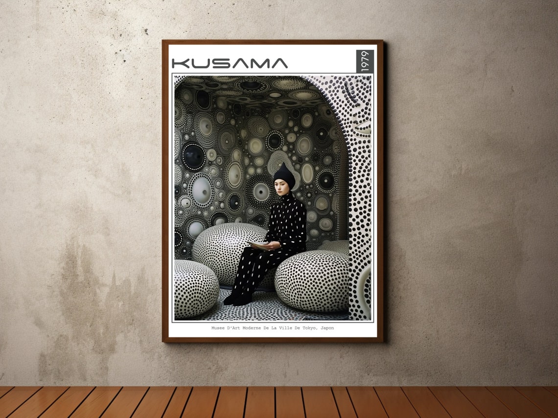 Kusama 1979 Black White Dot Room Portrait Exhibition Art Poster