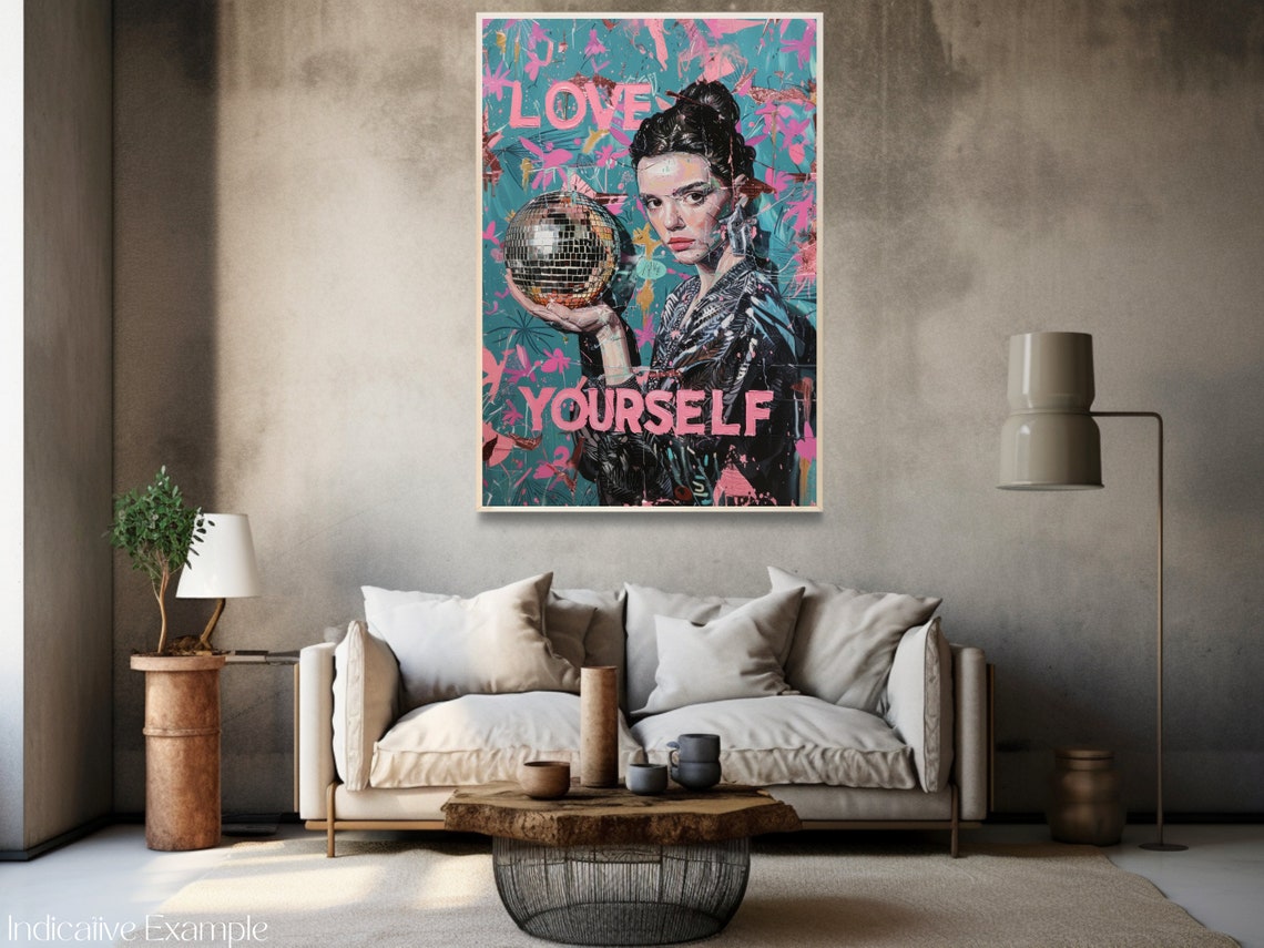 Love Yourself Disco Ball Pink Teal Graffiti Self Love Art Poster - Image 3