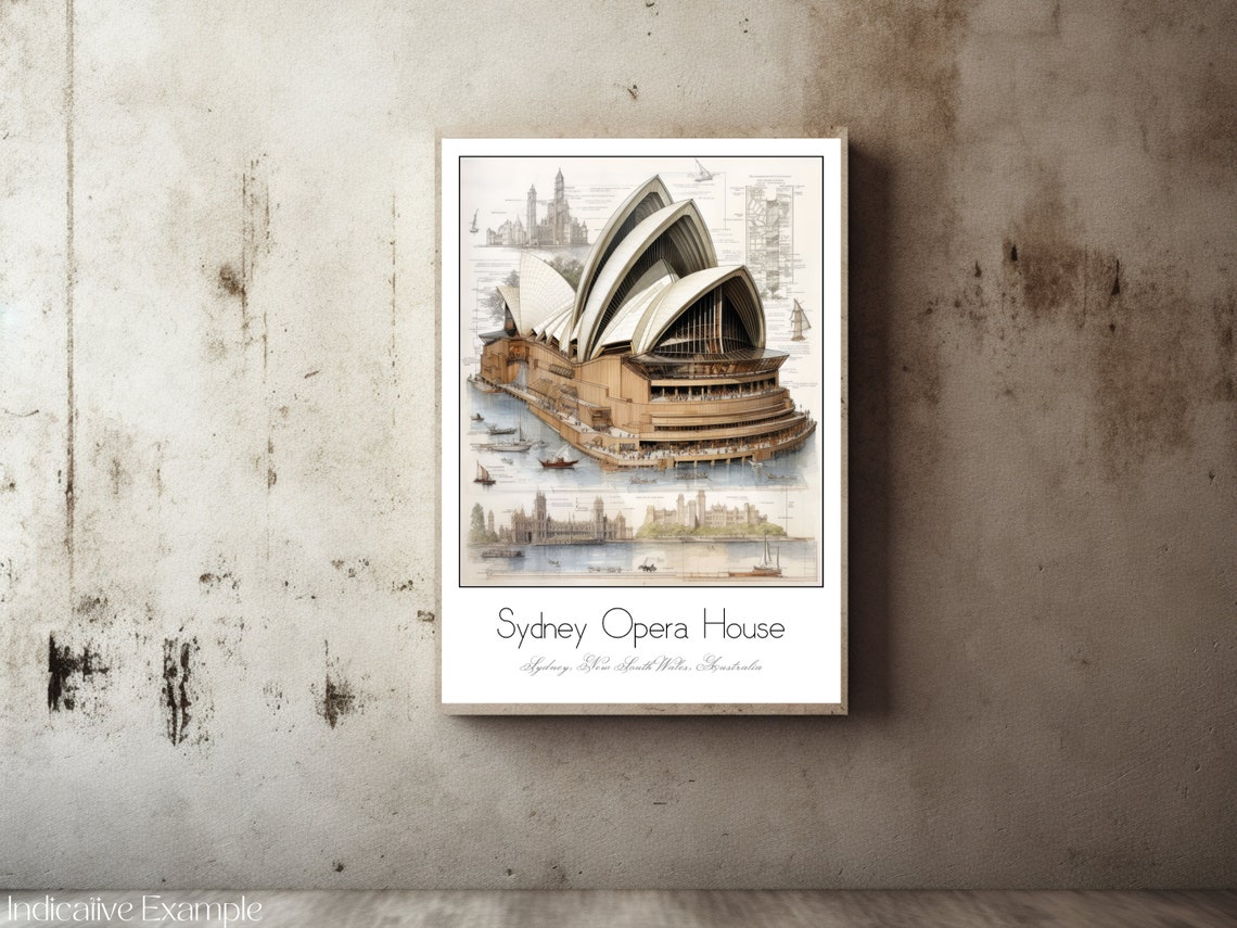Sydney Opera House Australia Architectural Study Watercolor Art Poster - Image 2