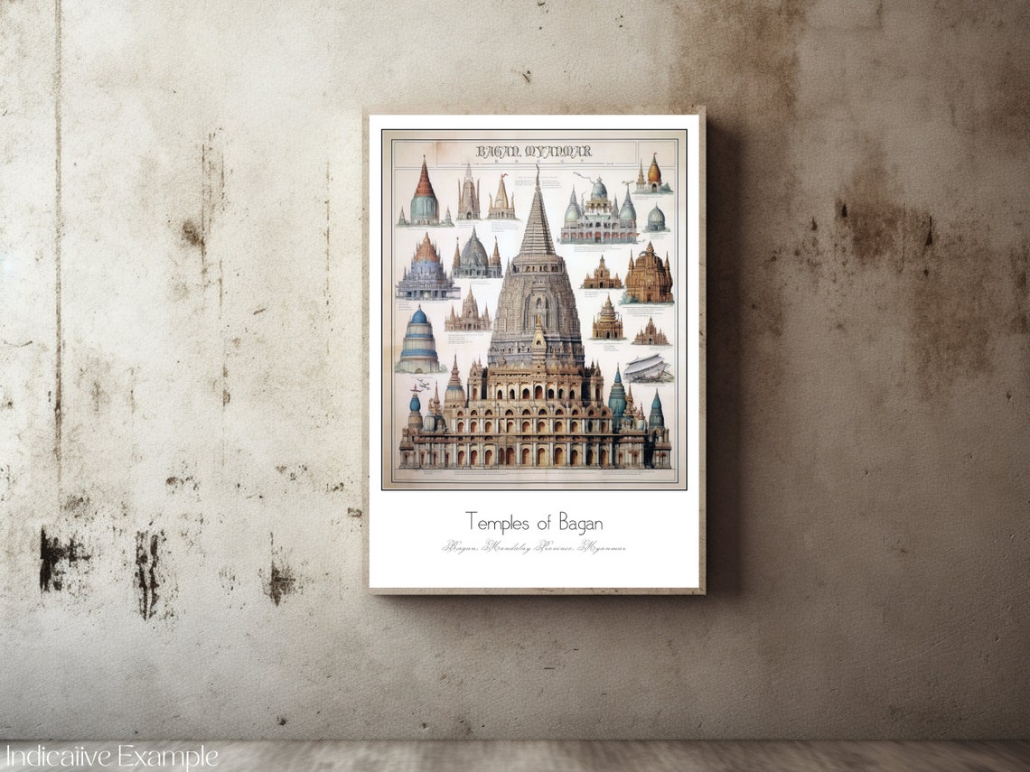 Temples of Bagan Myanmar Architectural Study Vintage Art Poster - Image 2