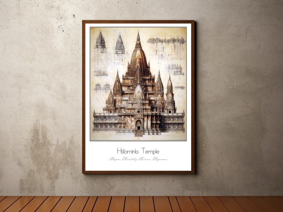 Htilominlo Temple Bagan Myanmar Architectural Sketch Art Poster
