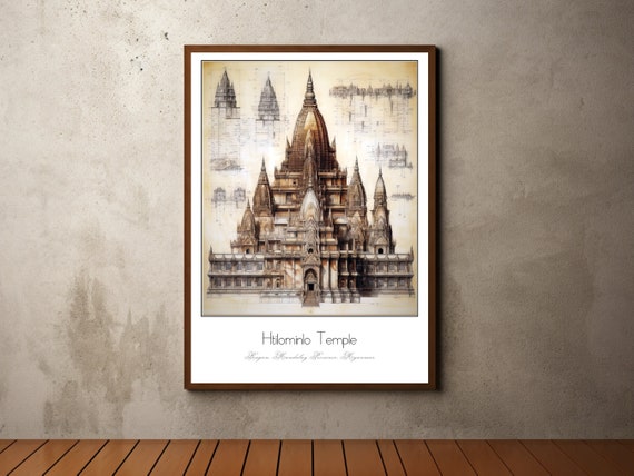 Bagan Myanmar Print Poster Bagan Temple Poster Asia Poster Travel Print Poster Architecture Poster Architectural Drawing Myanmar Print