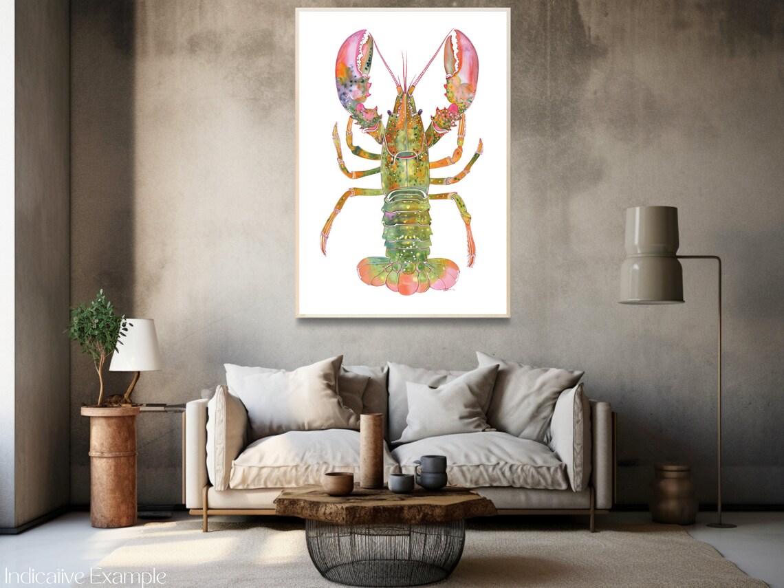 Colorful Watercolor Lobster Coastal Sea Life Nursery Art Poster - Image 3