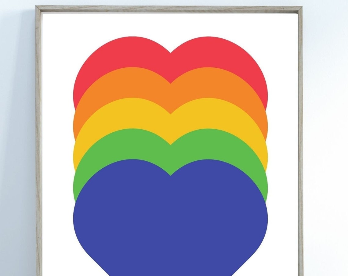 Rainbow Layered Hearts LGBTQ Pride Pop Colorful Modern Wall Art