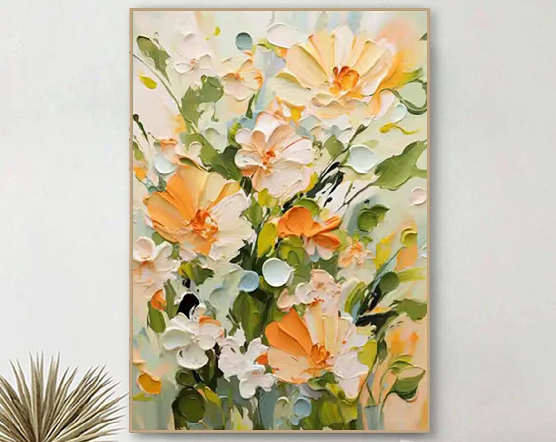 Soft Pastel Floral Blossoms Impressionist Orange White Nature Wall Art