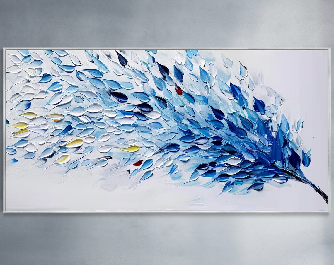 Blue White Blossom Branch Abstract Impasto Oil Painting Poster
