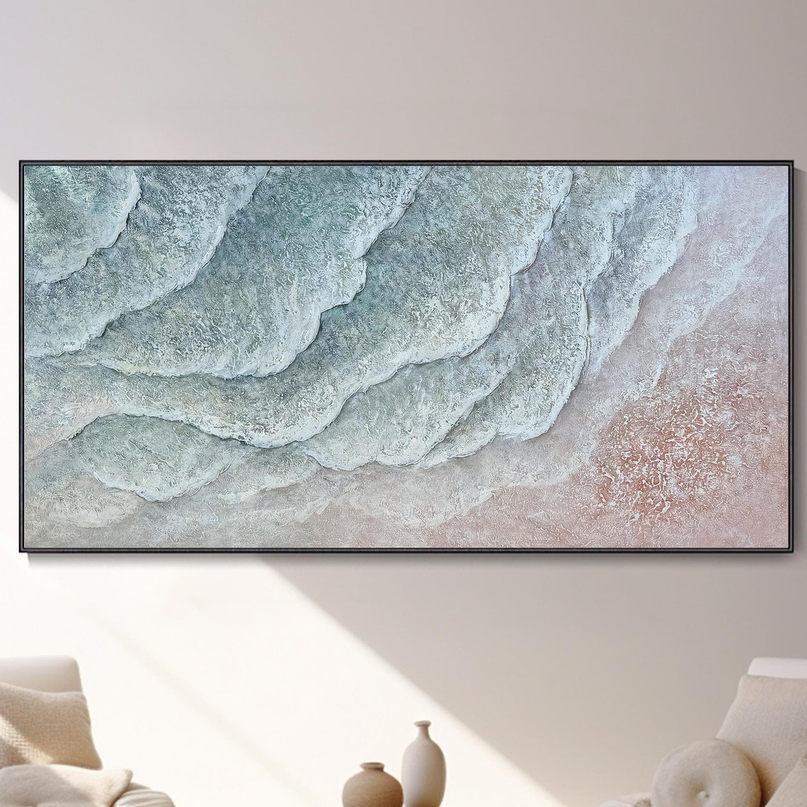 Minimalist Green Ocean Waves Abstract Textured Beach Art Poster