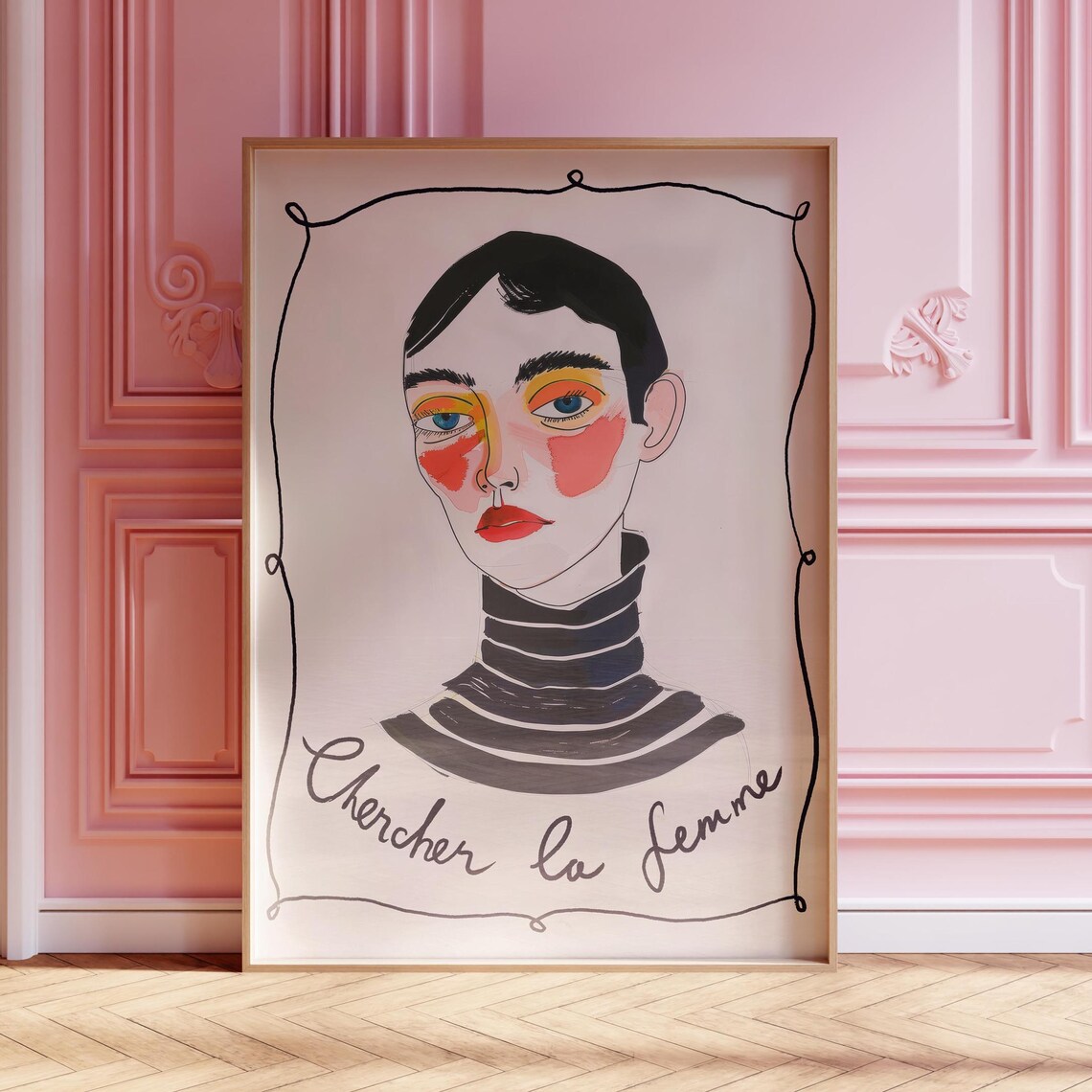 Cherchez la Femme Portrait Poster French Illustrated Woman Bold Makeup