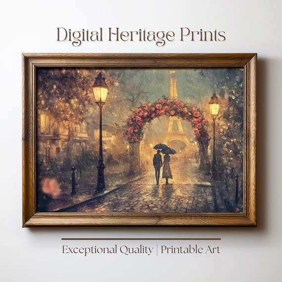 Valentines Day Art Print Vintage Moody Paris Scenery Oil Painting Love Wall Art Valentine Decor