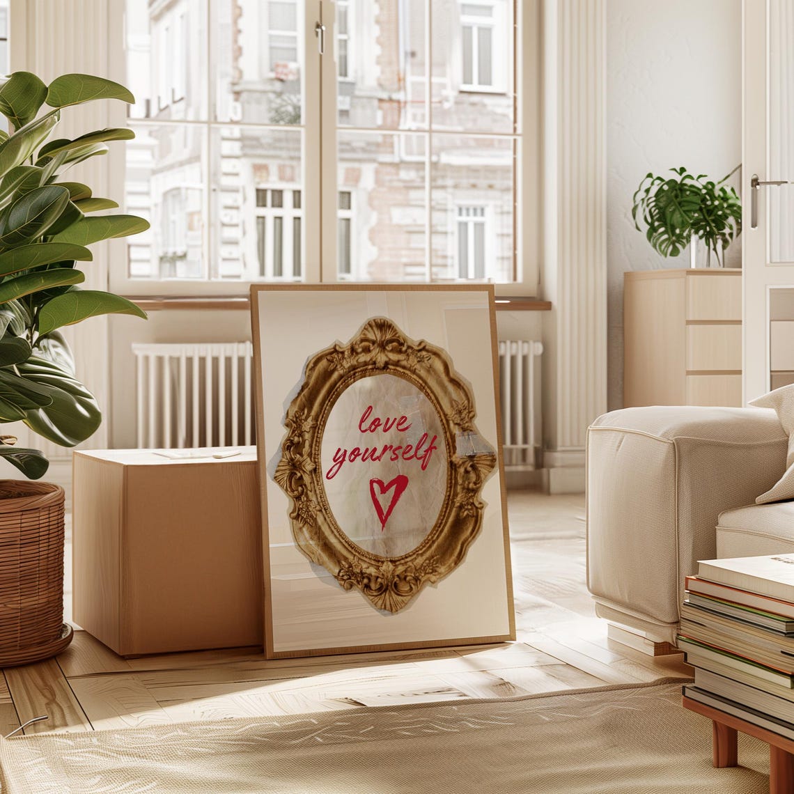 Love Yourself Red Script Gold Vintage Frame Self Love Wall Poster - Image 3