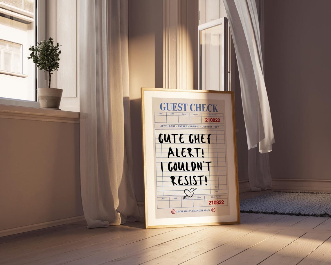 Cute Chef Alert Guest Check Print Trendy Wall Art Prints Kitchen Wall Art Retro Art Print Funky Decor Dining Room Poster Print - Image 3