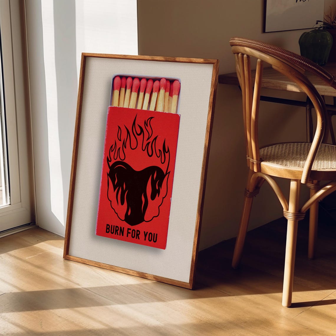 Burn For You Vintage Matchbox Flaming Heart Trendy Red Poster - Image 7